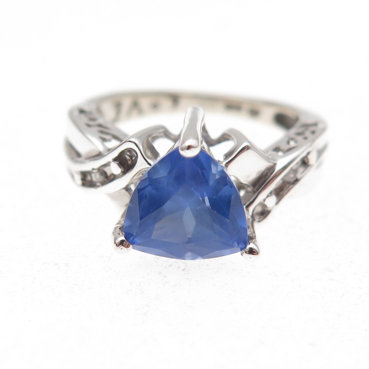 925 Sterling Silver Real Diamond & Iolite Love Oxidized Ring Size 5