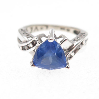 925 Sterling Silver Real Diamond & Iolite Love Oxidized Ring Size 5