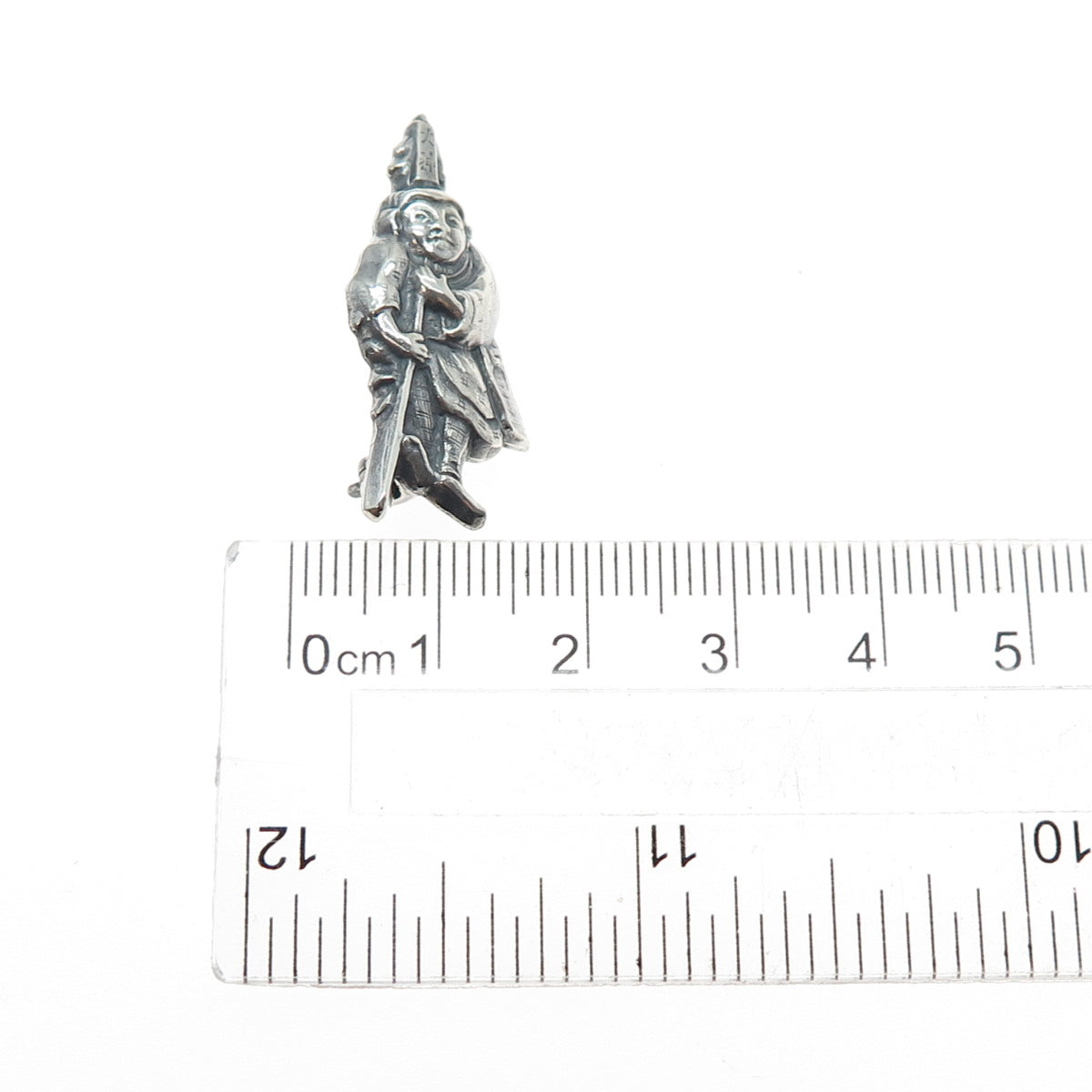 925 Sterling Silver Antique Japanese Fukurojin Oxidized Hollow Pin Brooch