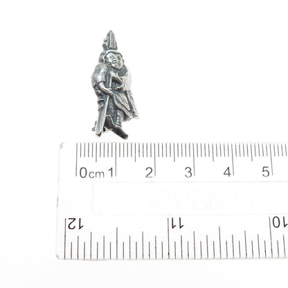 925 Sterling Silver Antique Japanese Fukurojin Oxidized Hollow Pin Brooch