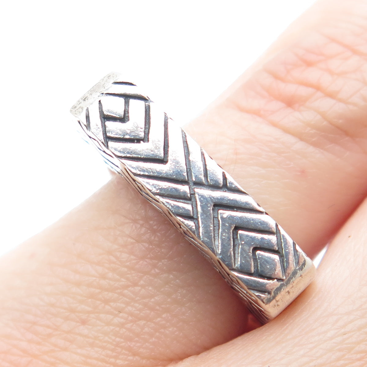 925 Sterling Silver Vintage Ethnic Oxidized Bar Dome Ring Size 6