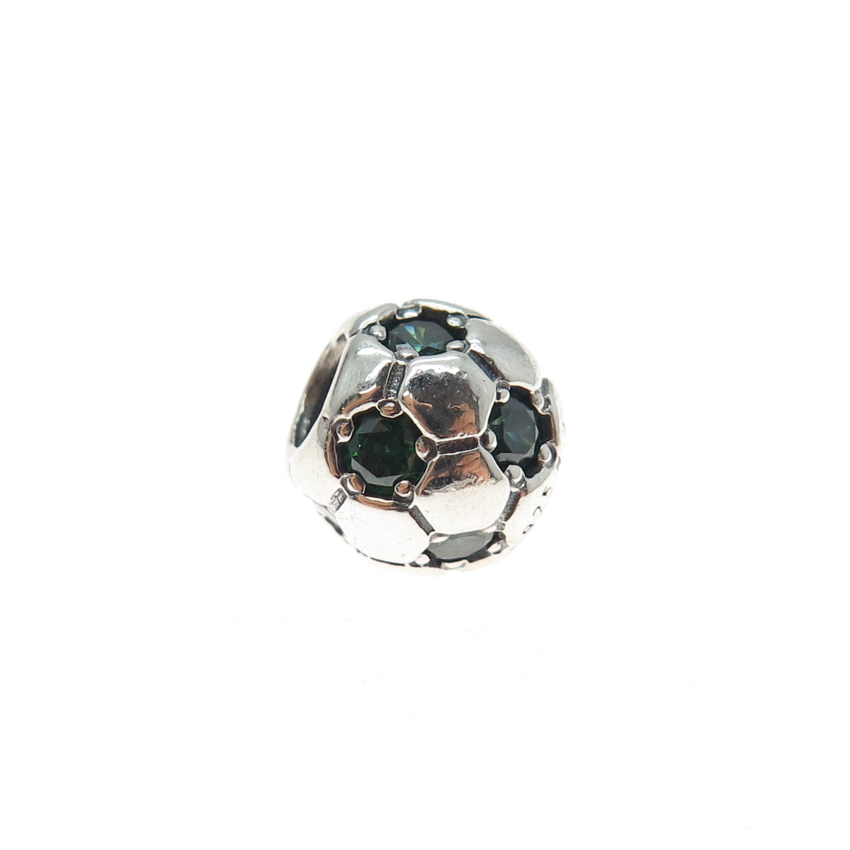 PANDORA 925 Sterling Silver Real Chrome Diopside Soccer Ball Slide Bead Charm