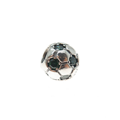 PANDORA 925 Sterling Silver Real Chrome Diopside Soccer Ball Slide Bead Charm