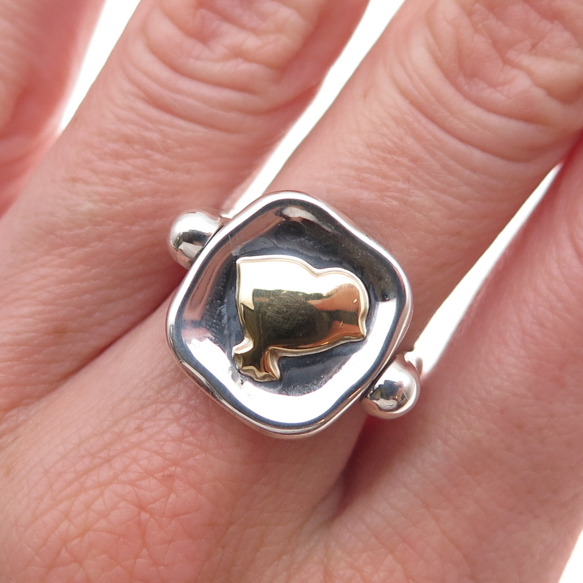 925 Sterling 2-Tone Vintage Dodo Chick Stringimi Reversible Ring Size 5.25