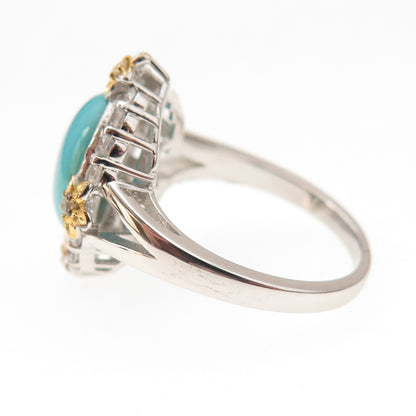925 Sterling Silver 2-Tone Real Sleeping Beauty Turquoise & Topaz Ring Size 8