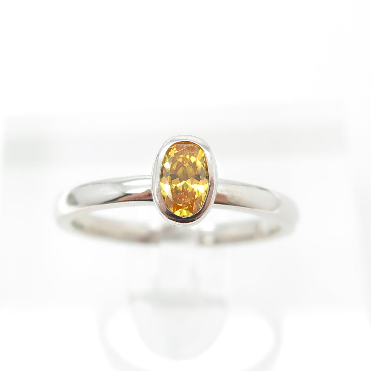 925 Sterling Silver Oval-Cut Yellow C Z Ring Size 7