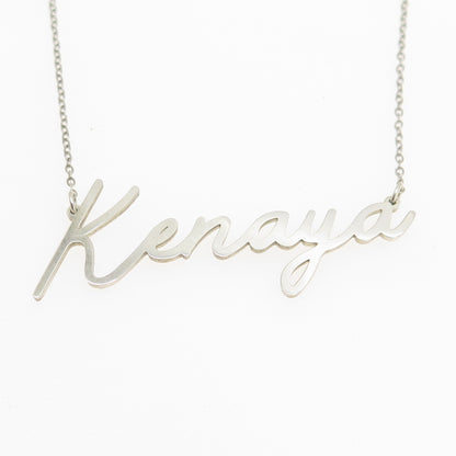 925 Sterling Silver "Kenaya" Personalized Nameplate Cable Chain Necklace 14"