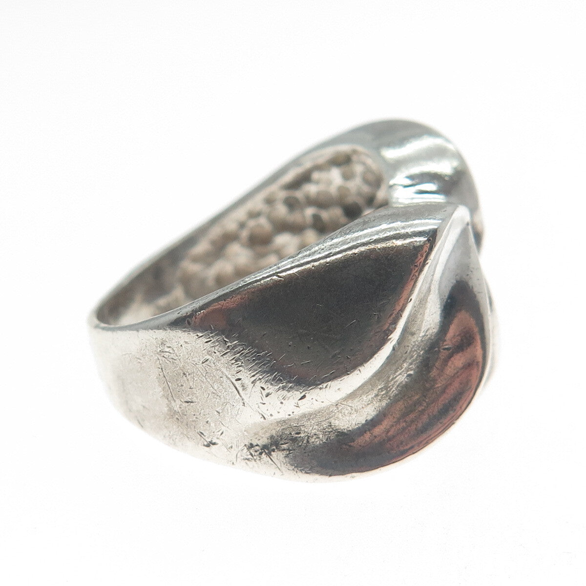 925 Sterling Silver Vintage Italy Modernist Wavy Oxidized Ring Size 7.75