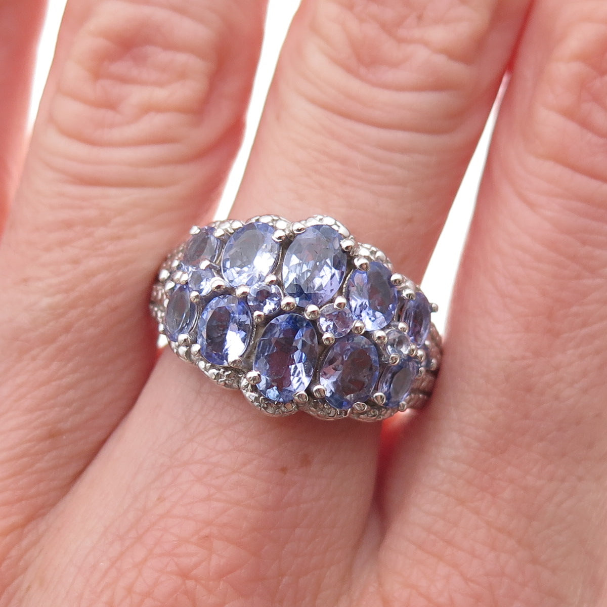 Chuck Clemency 925 Sterling Silver Real Oval & Round-Cut Tanzanite Ring Size 8
