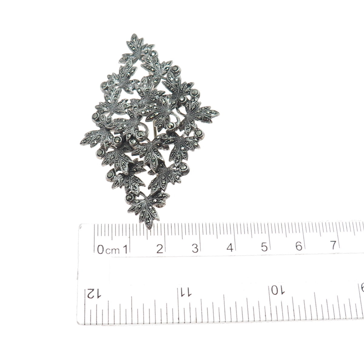 925 Sterling Silver Antique Art Deco Real Marcasite Brooch (missing 2 stones)