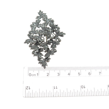 925 Sterling Silver Antique Art Deco Real Marcasite Brooch (missing 2 stones)