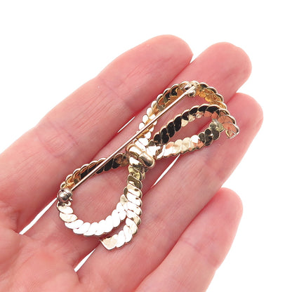 Napier 925 Sterling Silver Gold Plated Vintage Ribbed Bow Pin Brooch