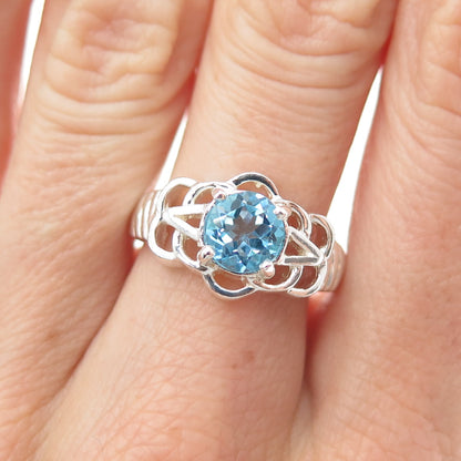 CLYDE DUNEIER CID 925 Sterling Silver Vintage Real Blue Topaz Ring Size 7.5