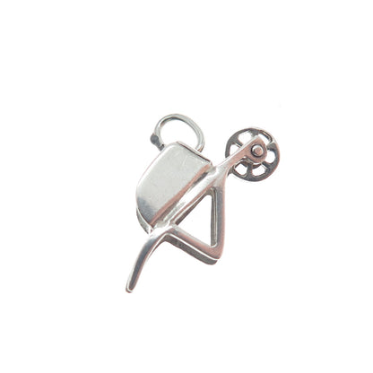 925 Sterling Silver Antique Wheelbarrow Gardening Minimalist 3D Charm Pendant