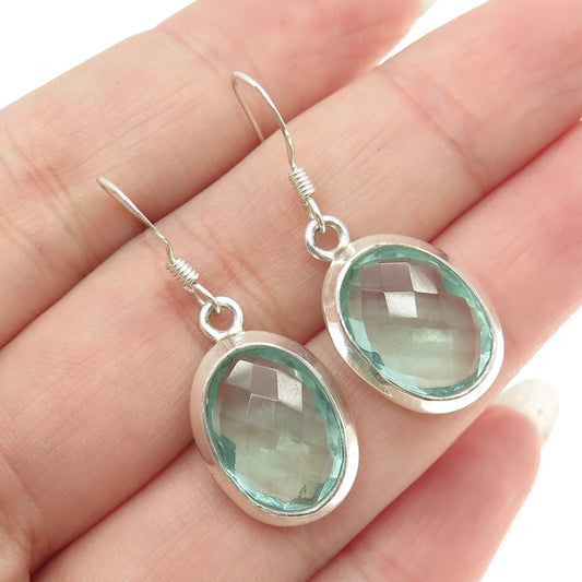 925 Sterling Silver Vintage Real Oval-Cut Green Mint Amethyst Dangling Earrings