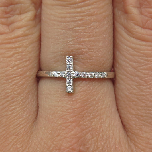 925 Sterling Silver Round-Cut C Z Cross Ring Size 8