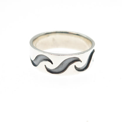 925 Sterling Silver Vintage Modernist Wavy Oxidized Band Ring Size 8