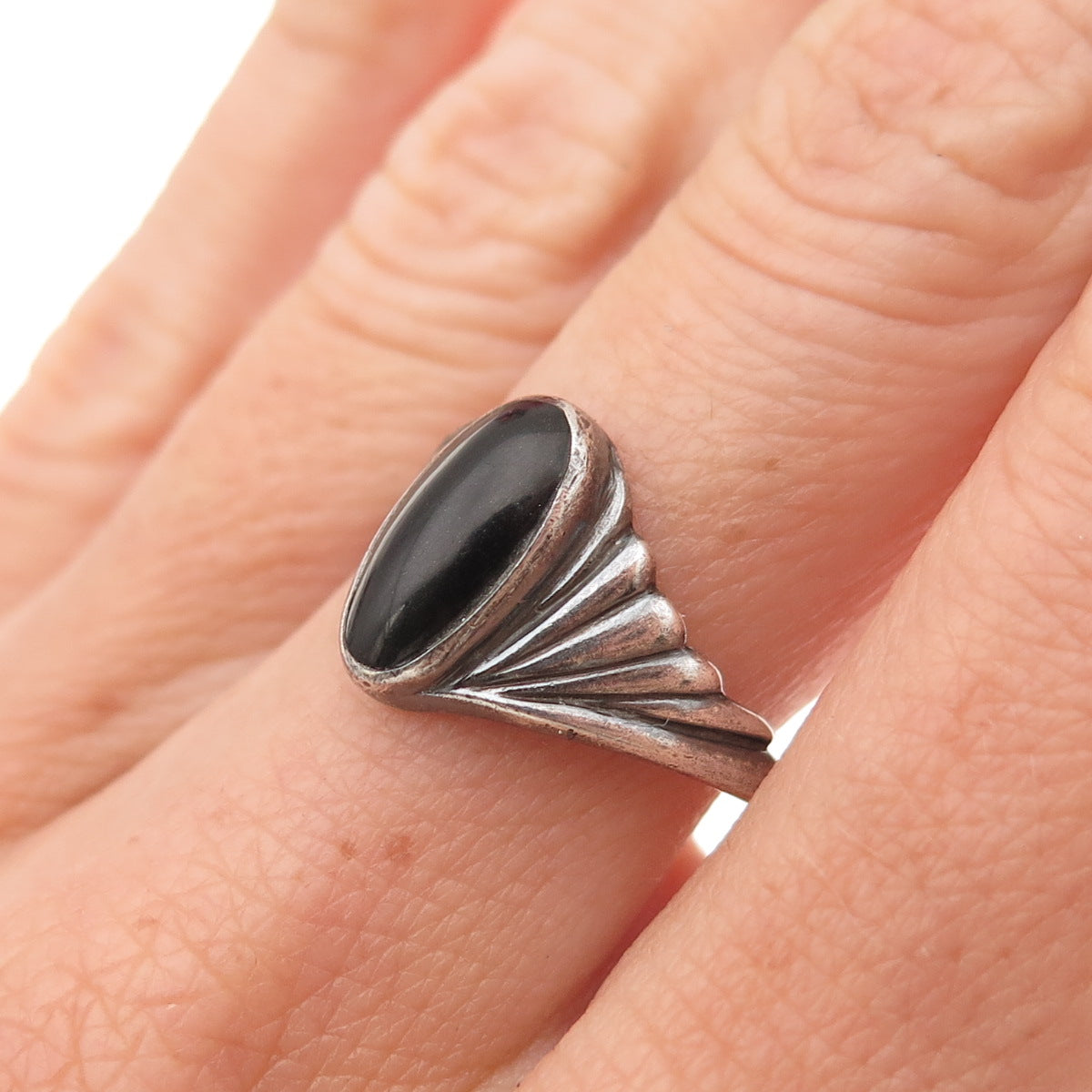 Carolyn Pollack Sterling Silver Vintage Real Black Onyx Oxidized Ring Size 7.75