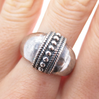 925 Sterling Silver Vintage Modernist Beaded Oxidized Ring Size 9.75