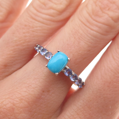 Chuck Clemency 925 Sterling Silver Real Turquoise & Tanzanite Ring Size 8.25