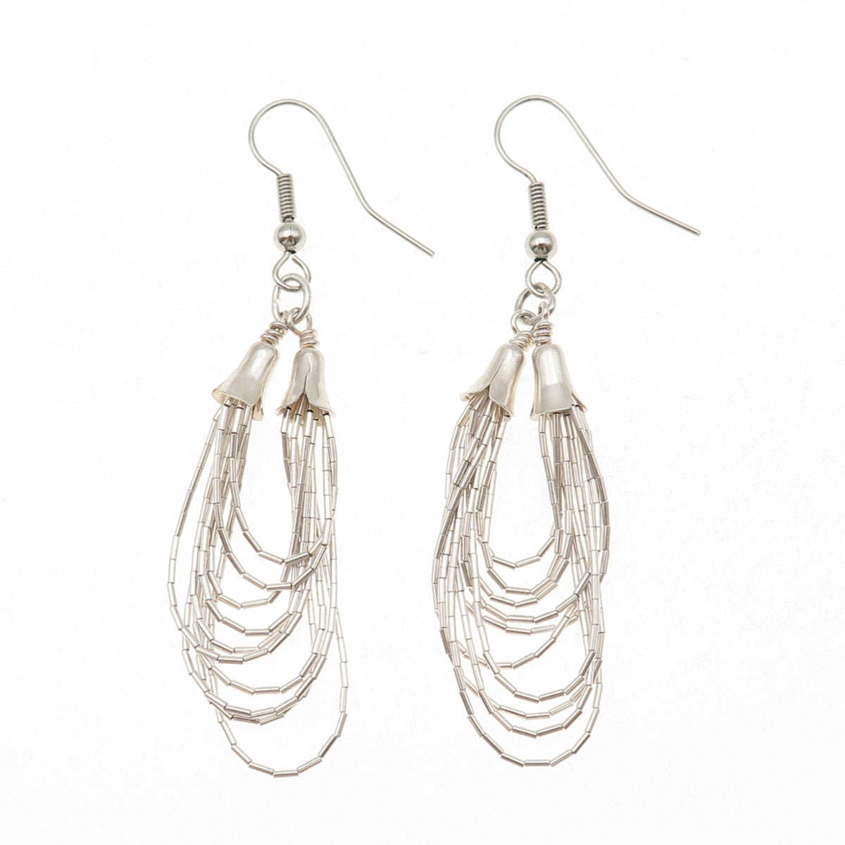 Old Pawn 925 Sterling Silver Vintage Southwestern Liquid Chain Dangle Earrings