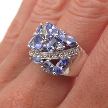 Chuck Clemency 925 Sterling Silver Real Tanzanite & White Topaz Ring Size 8.25