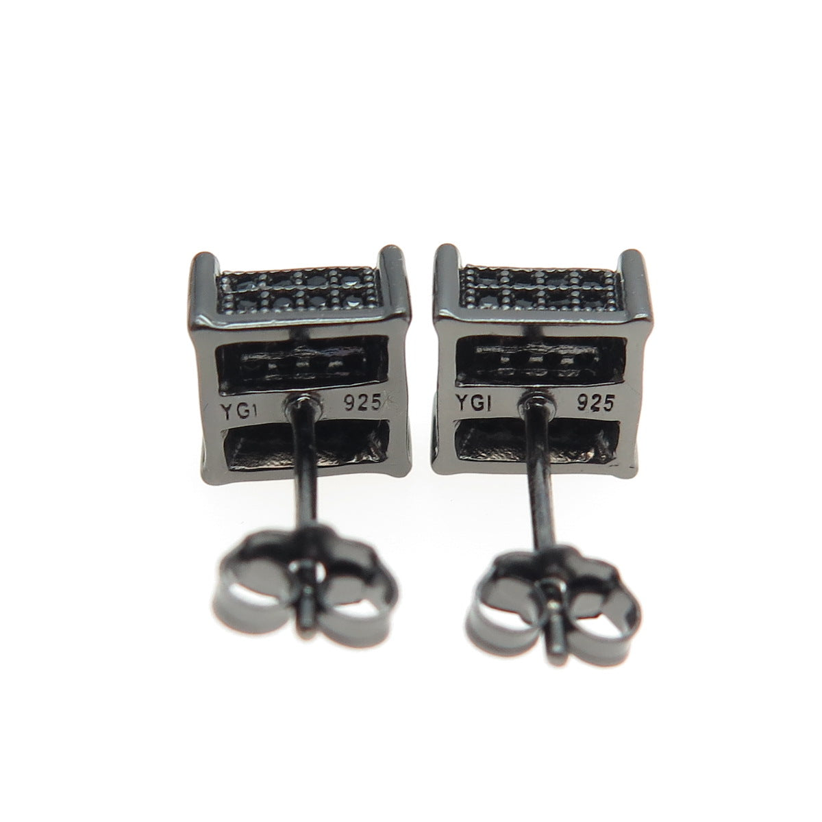 925 Sterling Silver Real Black Spinel Princess Stud Black Rhodium Earrings