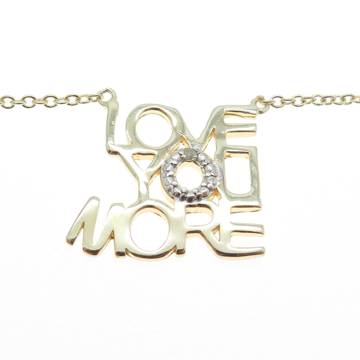 925 Sterling Silver Gold Plated Real Diamond "Love You More" Chain Necklace 18"