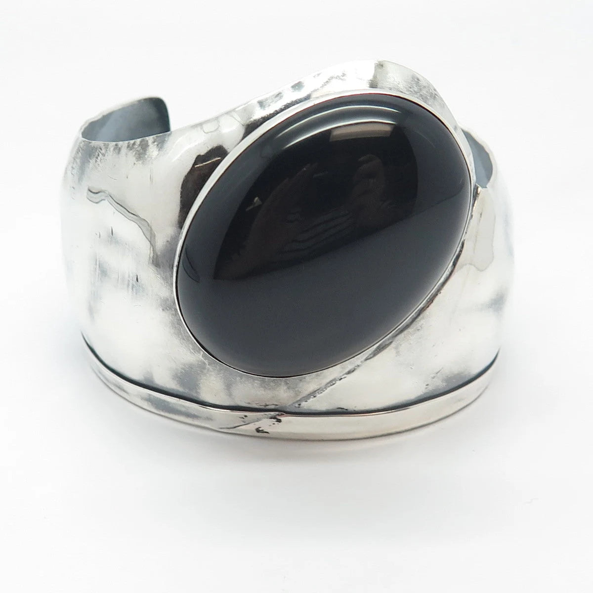 925 Sterling Silver Vintage Louis Booth Black Onyx Gem Adjustable Bracelet 6.75"