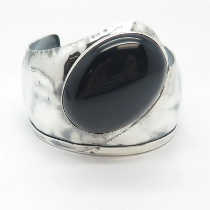925 Sterling Silver Vintage Louis Booth Black Onyx Gem Adjustable Bracelet 6.75"