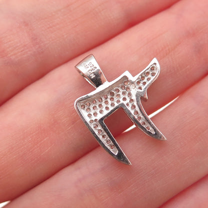 925 Sterling Silver Round-Cut C Z Chai Judaica Charm Pendant
