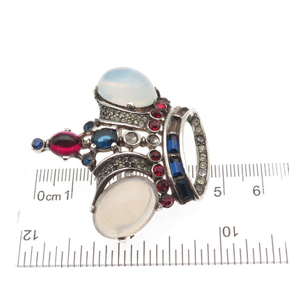 Crown Trifari Sterling Gold Pated Antique Rhinestone Brooch (missing 11 stones)