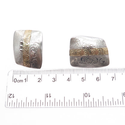 RIR-D 925 Sterling Silver 18K Gold Vintage Modernist Greek Maze Earrings