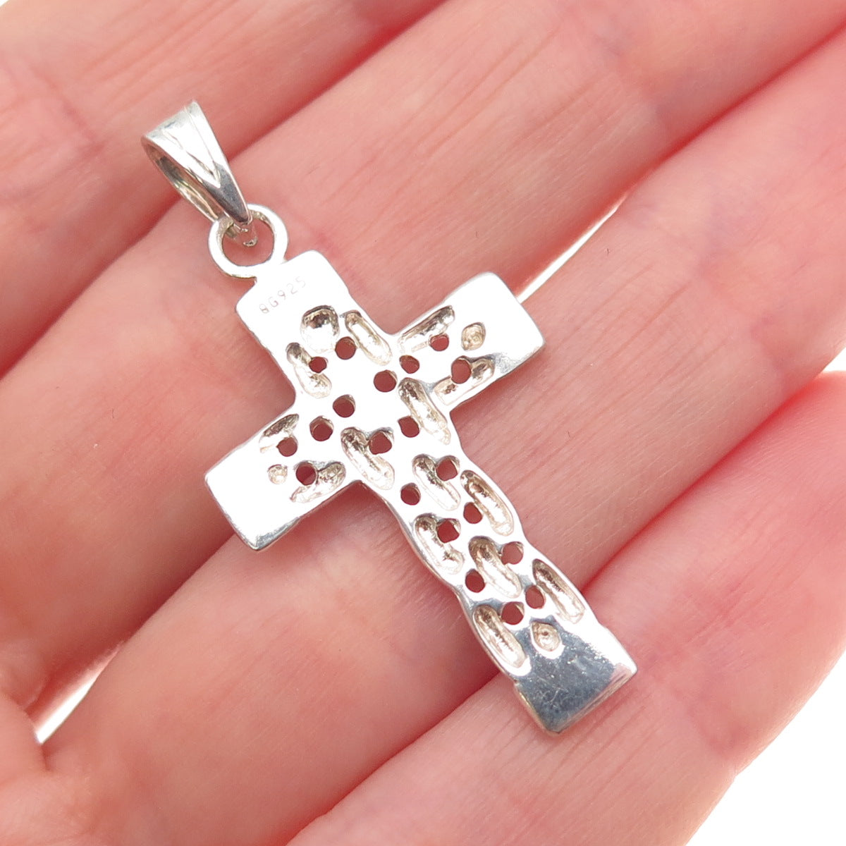 925 Sterling Silver Vintage Modernist Cross Charm Pendant