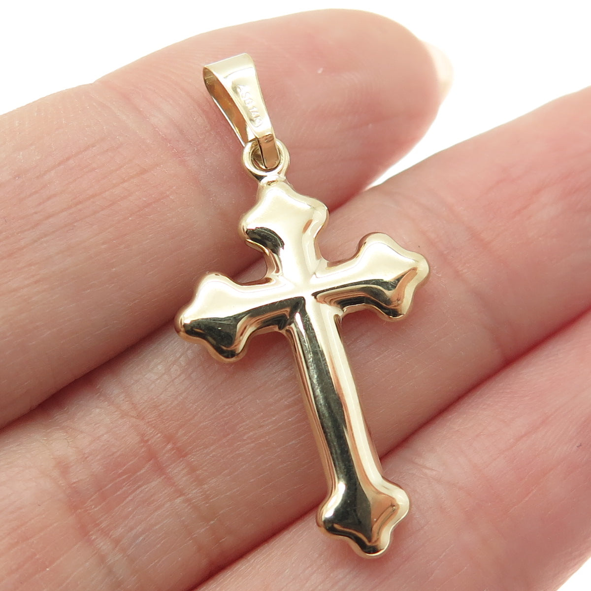 14K Yellow Gold Fleur de Lis Cross Religious Charm Pendant