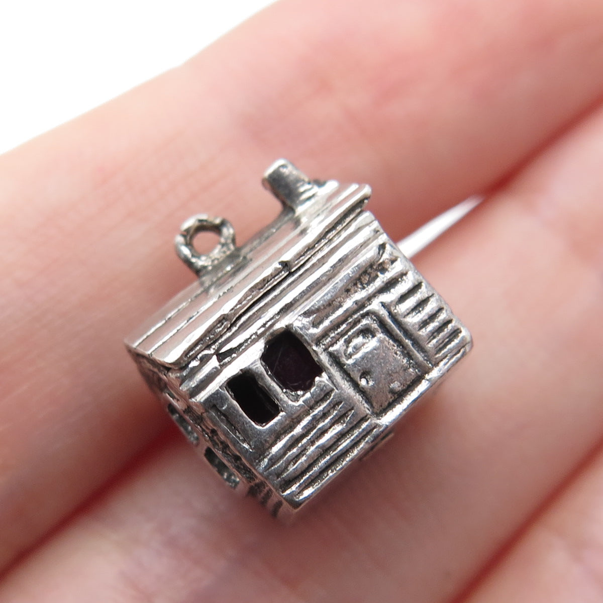 925 Sterling Silver Vintage Old House Oxidized Minimalist 3D Charm Pendant