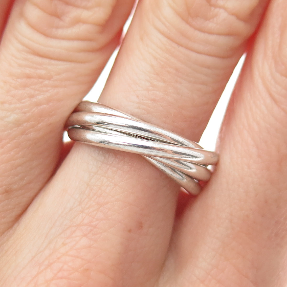 NEVADA 925 Sterling Silver Vintage Interlocked 5-Band Ring Size 8.25