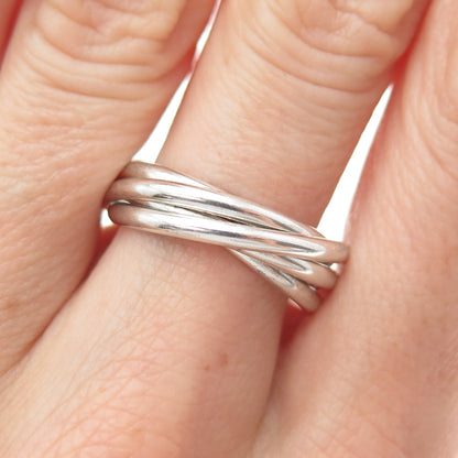 NEVADA 925 Sterling Silver Vintage Interlocked 5-Band Ring Size 8.25