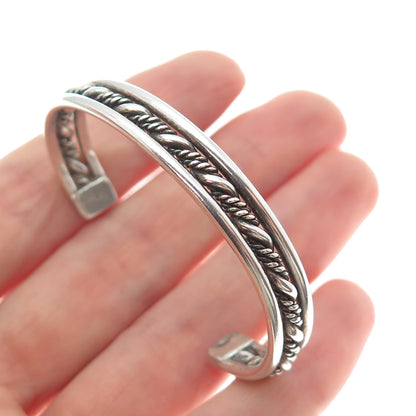 925 Sterling Silver Vintage Twisted Rope Oxidized Adjustable Cuff Bracelet 4.75"