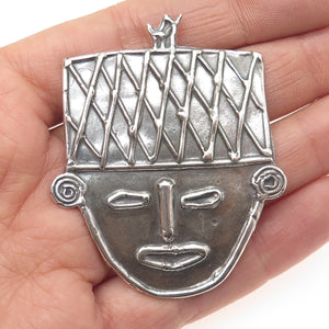 LOUIS KROLL 925 Sterling Silver Vintage 1989 African Mask Ethnic Pendant