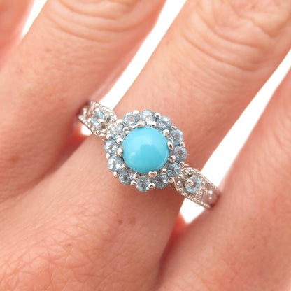 Chuck Clemency 925 Sterling Silver Real Turquoise & Blue Topaz Ring Size 8