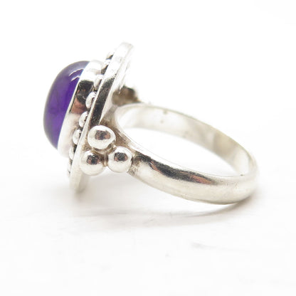 925 Sterling Silver Vintage Real Amethyst Beaded Ring Size 7.25