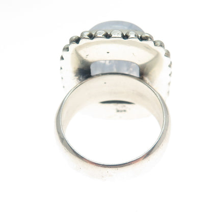925 Sterling Silver Vintage Real Quartz Beaded Oxidized Ring Size 8.5