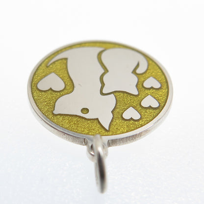 925 Sterling Silver Yellow Enamel Cat & Dog Friendship Minimalist Charm Pendant