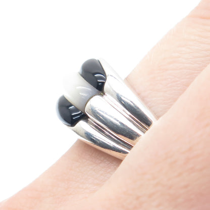 MICHELLE ALBALA 925 Sterling Silver Vintage Real Black Onyx & MOP Ring Size 9.25