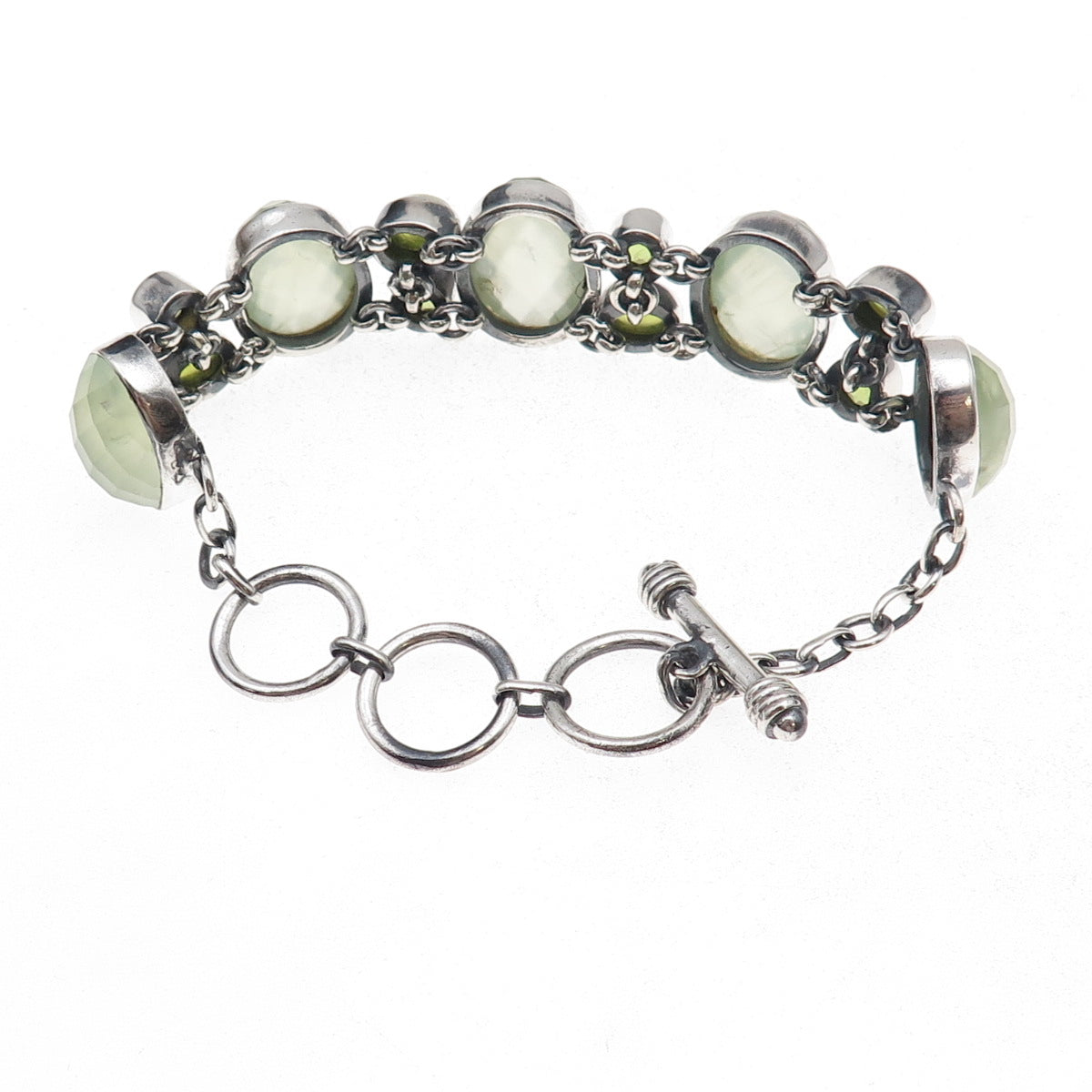 Sajen 925 Sterling Silver Vintage Real Green Amethyst & Peridot Bracelet 7-8"