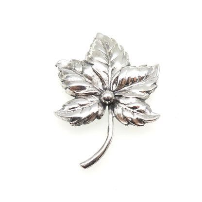 BEAU 925 Sterling Silver Vintage Floral Leaf Oxidized Pin Brooch