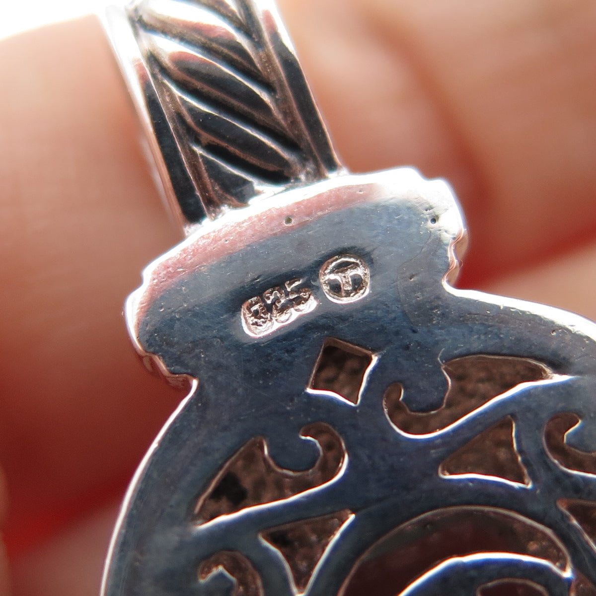 925 Sterling Silver Vintage Real Emerald-Cut Blue Topaz Oxidized Charm Pendant