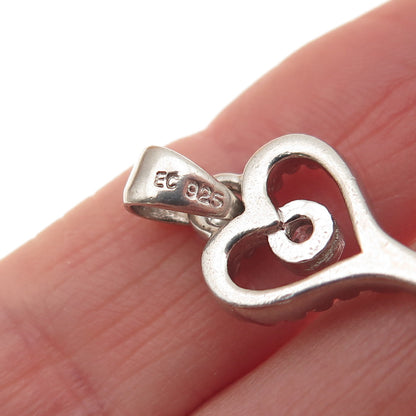 925 Sterling Silver Round-Cut C Z Heart Key Charm Pendant