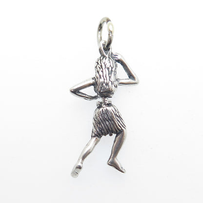 925 Sterling Silver Vintage Hula Dancing Woman Moving 3D Pendant